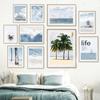 Blue Sea Bird Beach Surfboard Palm Tree Wall Art Canvas Painting Nordic Posters And Prints Wall Pictures For Living Room Decor