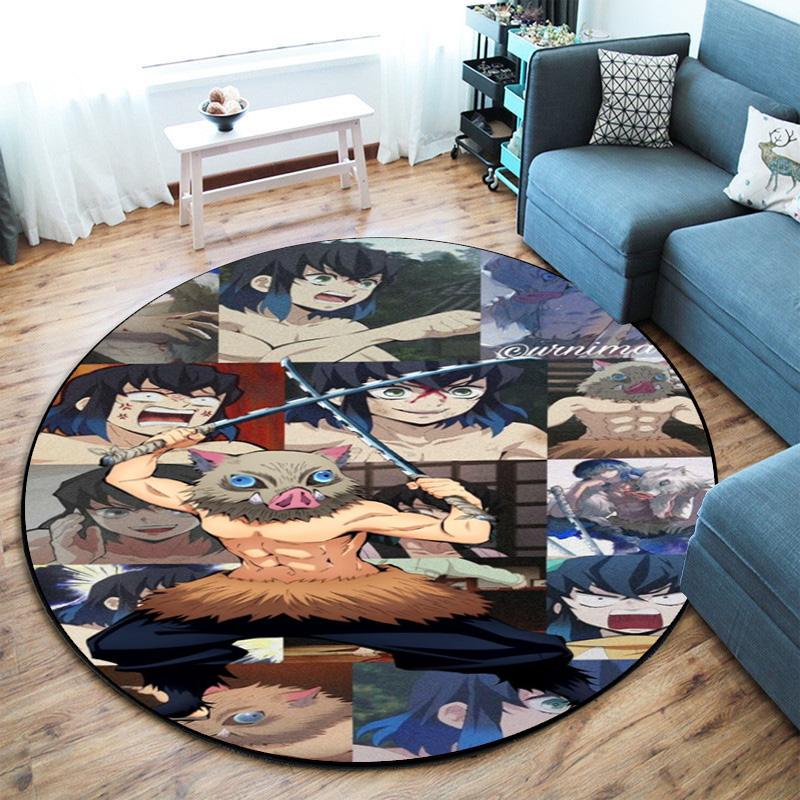 Classic Japanese-style cartoon Demon Slayer round rug, home soft decorative anti-slip yoga mat and chair mat, outdoor floor mat carpet K31