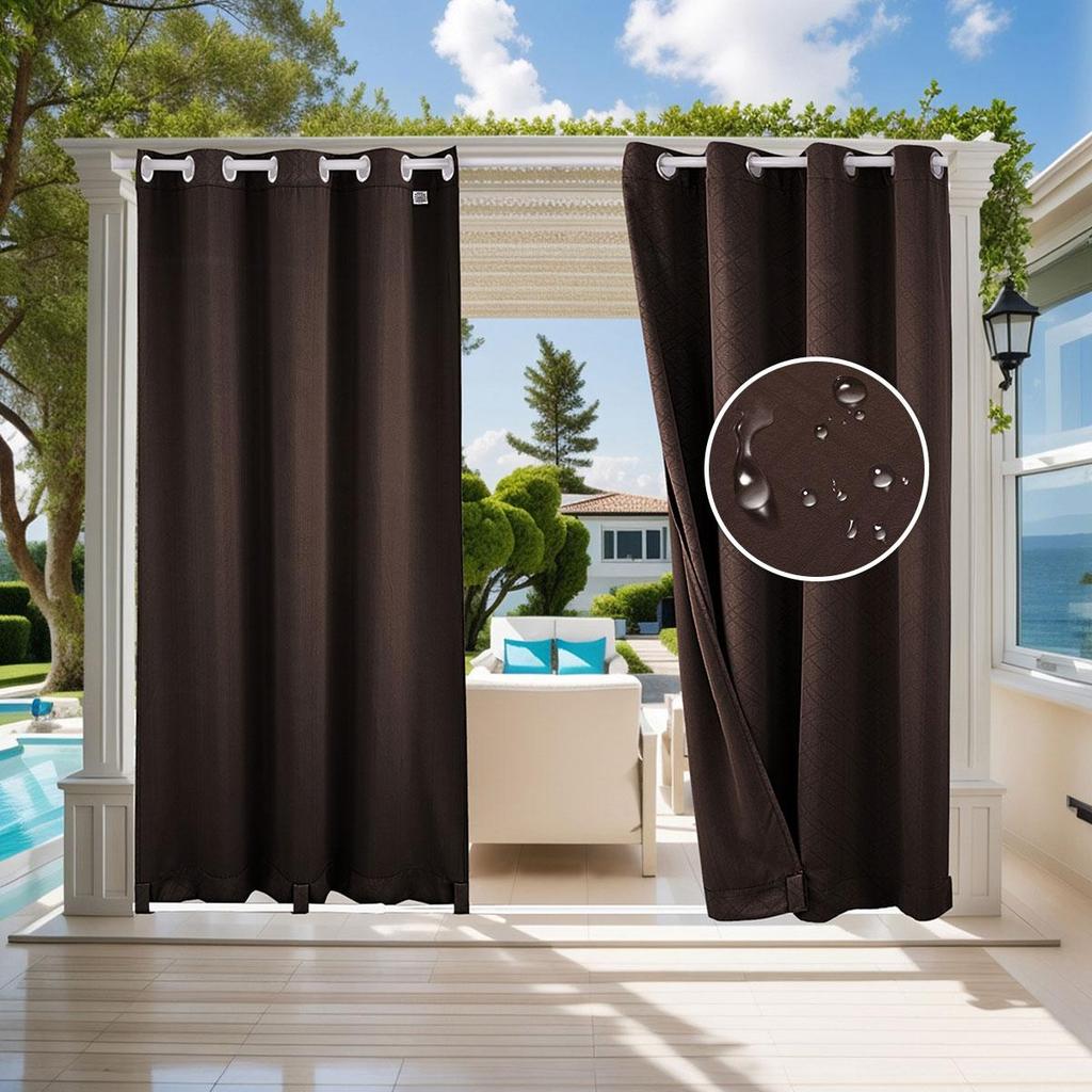1 Panel Outdoor Curtains, Waterproof UV Protection Blackout Curtain with Eyelets, 3D Textured Indoor Outdoor Drapes for Garden, Pergola, Gazebo