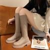 2024 Новые осенние женские высокие сапоги Модные женские мягкие кожаные туфли на плоской подошве Длинные сапоги с молниями сзади Женская обувь