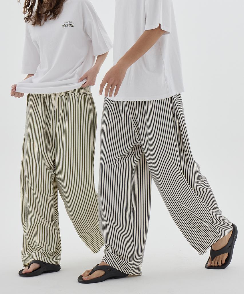 URBANAGE [2Pack] Balloon Fit Curved Stripe Pintuck Elastic Pants_3Color (B Type)