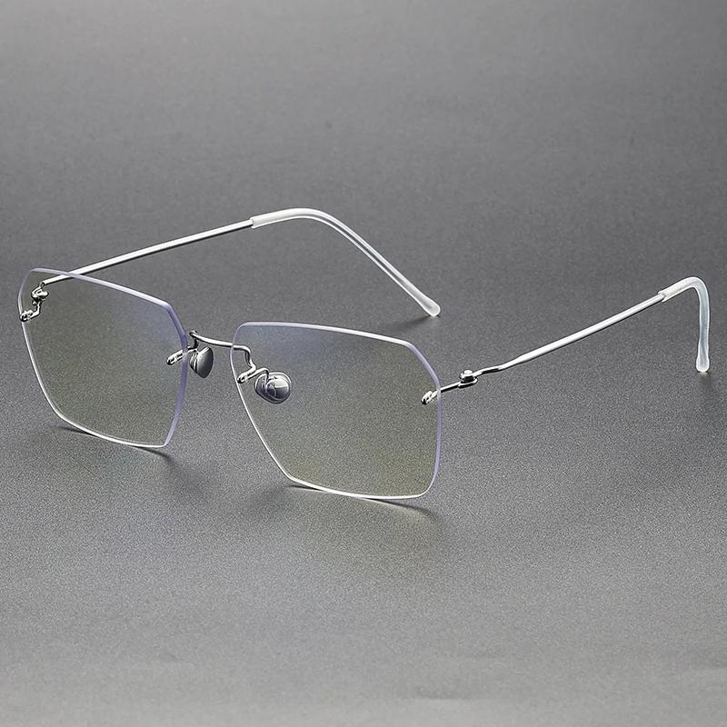 Denmark Brand Polygon Rimless Glasses Frame Men Women 2128 Fashion Frameless Oversize Eyeglasses Pure Titanium Ultralight Gafas