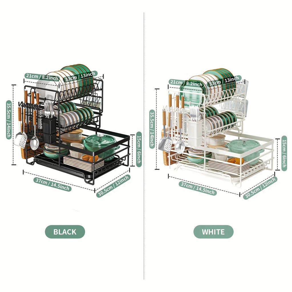 1 шт. 3-уровневая сушилка для посуды со столовыми приборами и подстаканниками — очень большая и многофункциональная