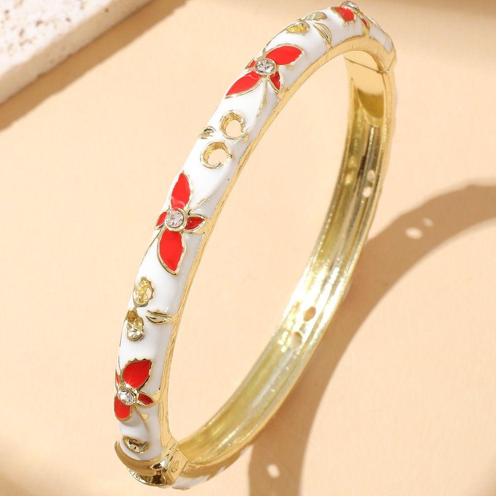 Colorful Enamel Open Cuff Bracelet Elegant Women's Floral Bracelet Enamel Flower Bangle Bride