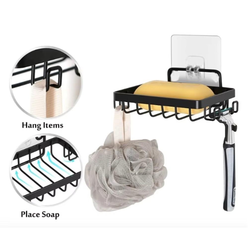 Stainless Steel Soap Rack with Hooks Soap Holder Soap Saver Wall Mounted Soap Dish Kitchen