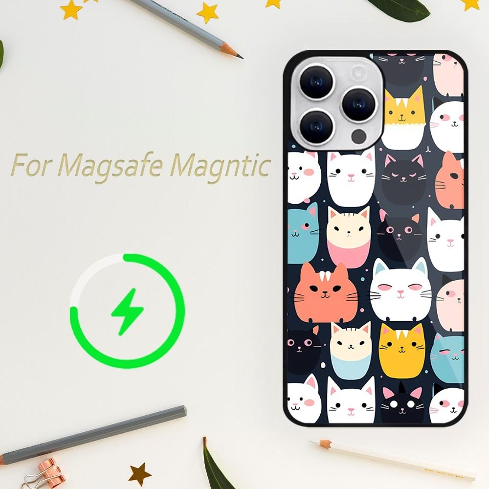 Милый чехол для телефона с изображением кота для iPhone 15 14 13 12 11 Plus Pro Max Magsafe с магнитной беспроводной зарядкой