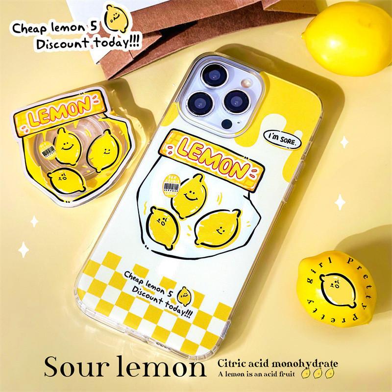 Magnetic Stand Phone Case Compatible Compatible for iPhone15 14 13 12 11promax Xsmax Xr 7 8plus Yellow Lemon