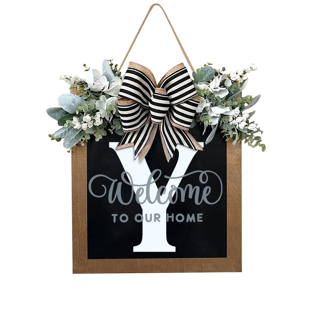New Surname Year Round Front Door Wreath, Front Door Welcome Sign, 26 Letter Wreath With  Wreath And Bow