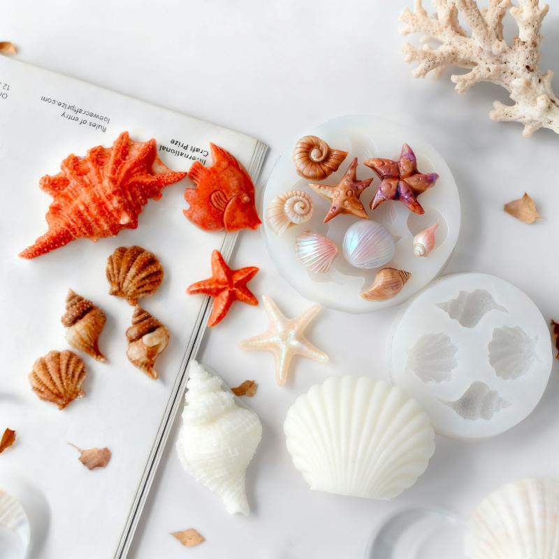 DIY Handmade Scented Candle Silicone Mold Ocean Series Shell Starfish Conch Pattern for Soap Resin Craft Home Art Projects