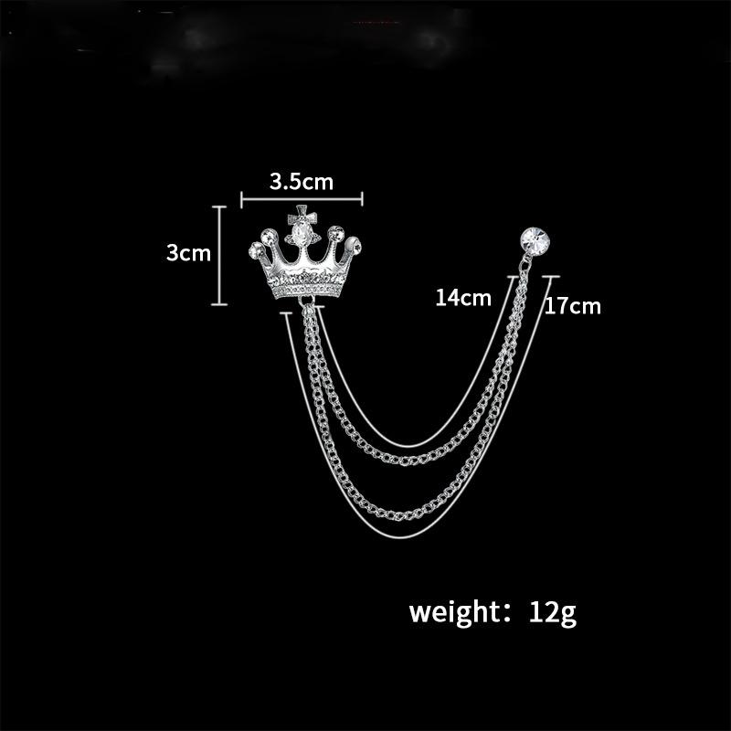 Crystal Men Brooch Pin Crown Fashion Collar Pins Suit Lapel Wedding Gift Jewelry Cross Chain