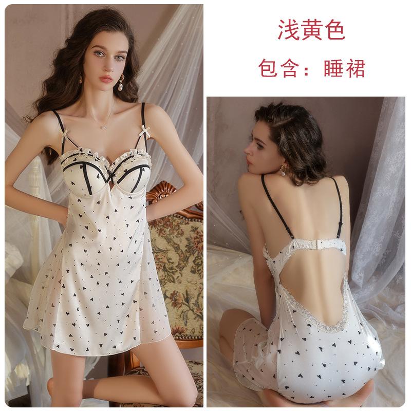 Women's Satin Mesh Deep V Push Up Padded Sleep Dress Lounge Set