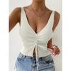 New Summer Women Drawstring Front Ribbed Knit Tops Femme Sexy V Neck Sleeveless Crop Top Clothes High Stretch Split Cropped Tank