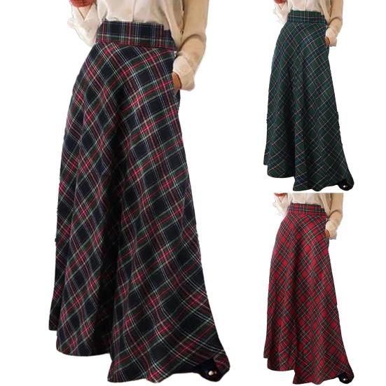 Женская макси-юбка с высокой талией, трапециевидной формы с клетчатым принтом, женская весенняя юбка большого размера, длина до пола, юбка с большим подолом
