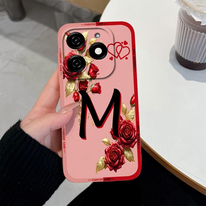 Чехол для телефона с начальными буквами A-Z для Tecno Spark 20 30 40 Pro Plus 20C 30C 40C Go 2024 2025 Бампер Матовый силиконовый Нескользящий Чехол для корпуса Tecno