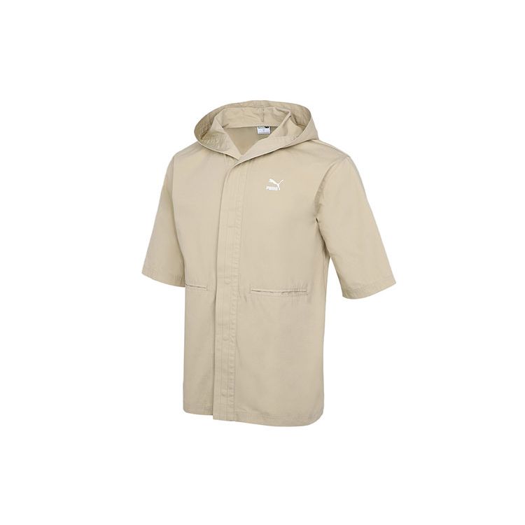 Puma Sporty Casual Hooded Short Sleeve Jacket Men Tops Khaki 533733-12