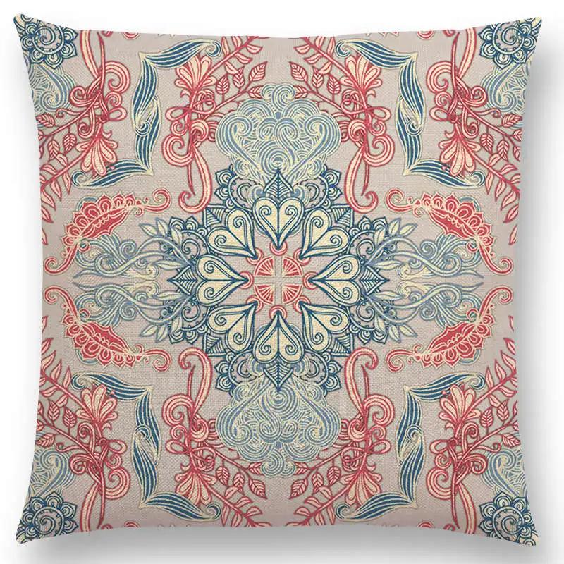 New Vivid Art Colorful Flowers Gorgeous Floral Doodle Geometry Mandala Coral Wonderland Pattern Car Cushion Cover Pillow Case