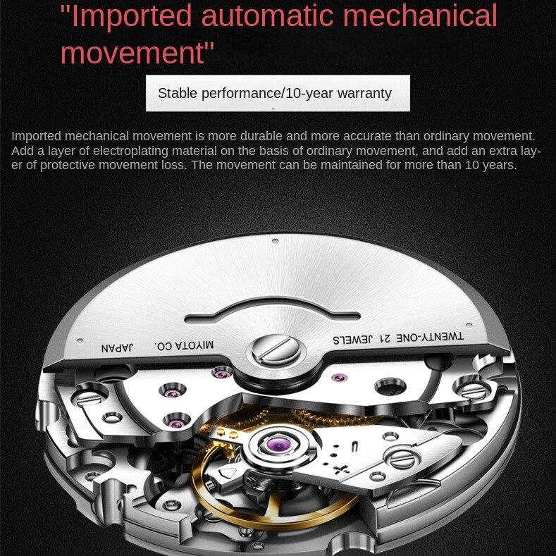 OUPINKE Новые часы, автоматические механические часы из нержавеющей стали, деловые полые водонепроницаемые часы высокого класса
