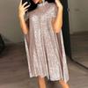 Spring Small Standing Collar Sequins Party Evening Loose Women's Dresses