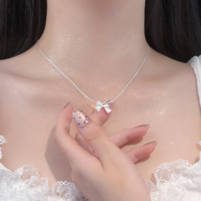 Милое женское ожерелье-бантик, минималистичный и минималистичный дизайн, нежное и свежее украшение на шею