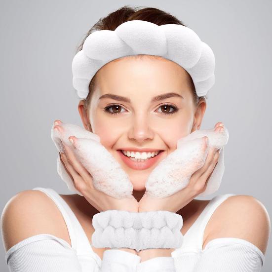 1 комплект, повязка на голову с губкой, браслет, водопоглощающий браслет для мытья лица, спа-мягкая повязка для волос, эластичный ремешок на запястье, женский аксессуар для волос, подарок на день рождения