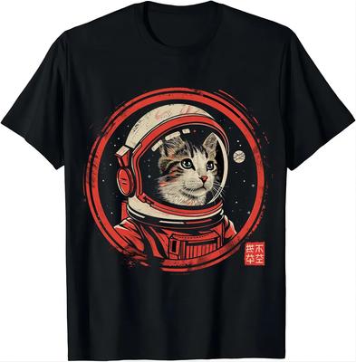 Летняя женская одежда Графические футболки Космический кот Смелость Японский ретро Кавайи Милый Астронавт Кот Футболка