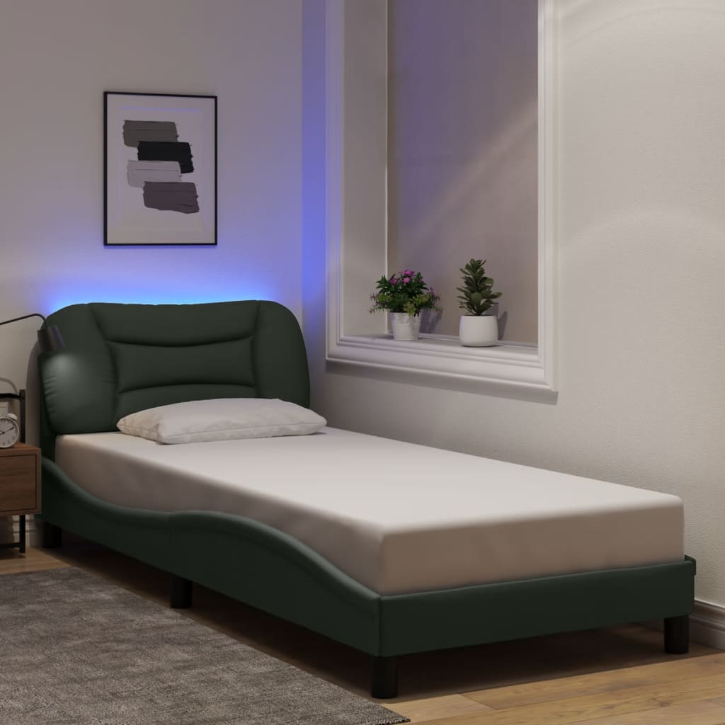 LED Bed Frame without Mattress Hvar Dark Grey 90x200 cm Fabric