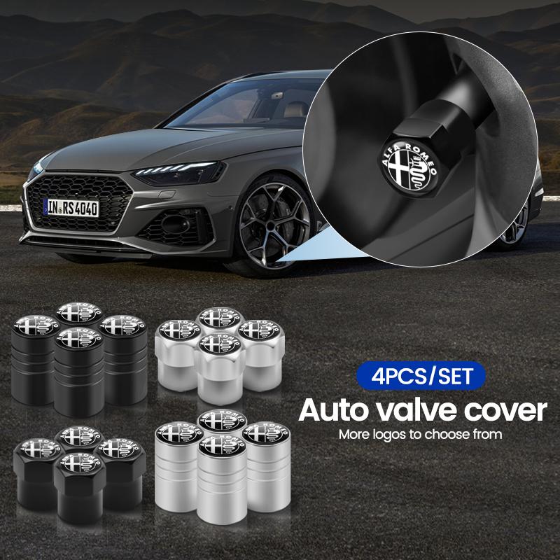 BDEYK1 4Pcs Car Wheel Tire Valve Stem Cap Airdust Waterproof Cover For Alfa Romeo Sportiva 156 Stelvio Giulia Giulietta 147 159 GT
