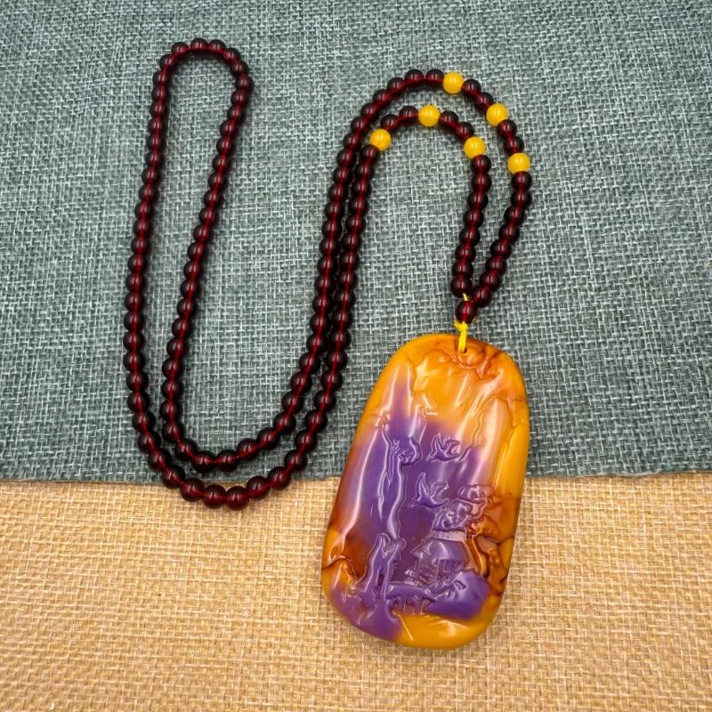 Chinese Style Purple Hand Carved Pixiu Gourd Pendant Necklace Long Sweater Chain Winter Women Jewelry Mother'S Day Gift