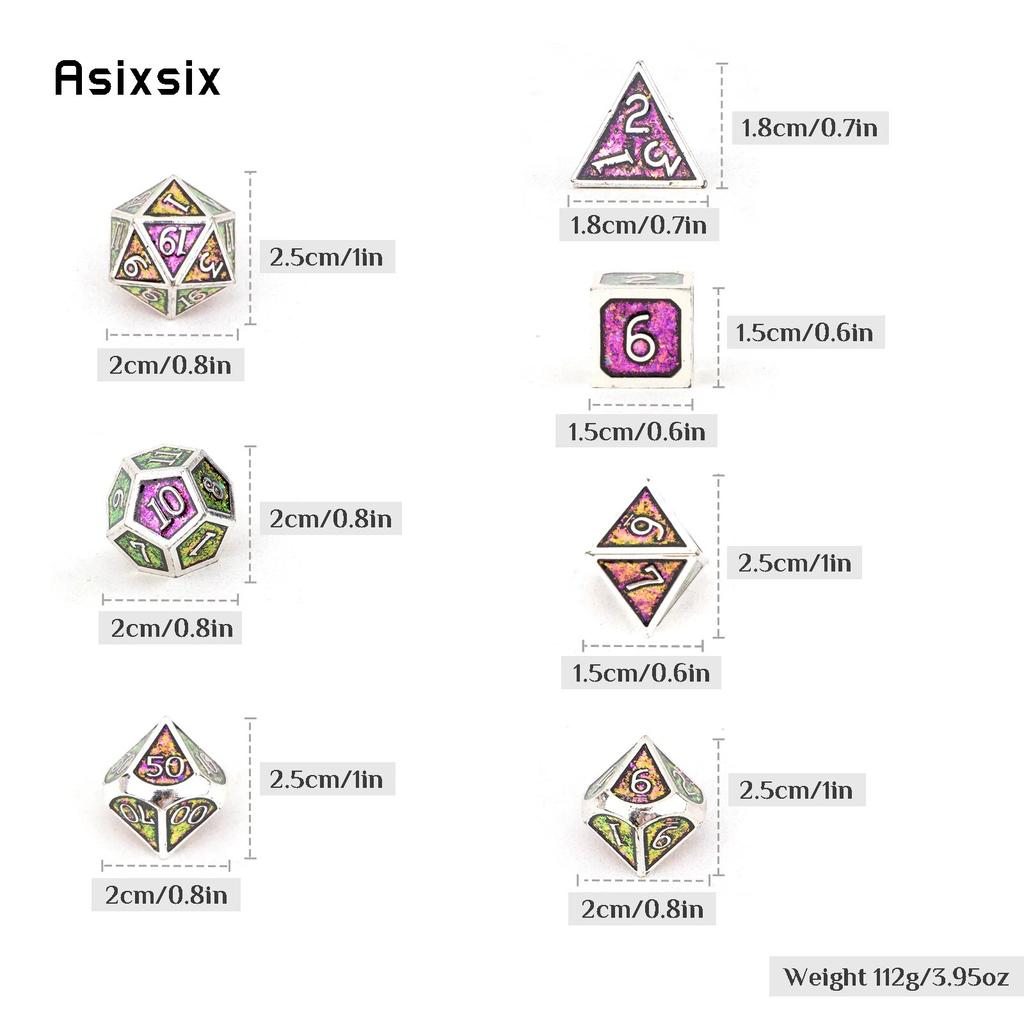 7 шт. красочные стандартные металлические кубики, набор твердых металлических многогранных кубиков, подходящий для ролевой игры, настольной игры, карточной игры