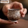 50ml Retro Old Rock Clay Teacup Gilded Silver Flower Large Belly Cup Small Master Cup Tasting Tea Mug Household Kung Fu Tea Set