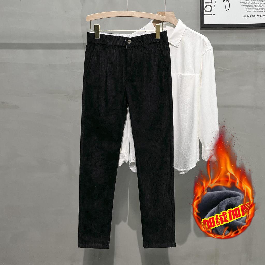 Men's Corduroy Casual Winter Pants with Plus Velvet - Korean Style Tapered Fit