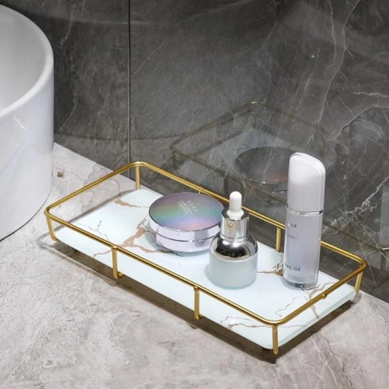 Поднос из стекла с мраморным покрытием, декоративная полка для хранения, настольный органайзер, косметическая полка, витрина, полки для хранения в ванной комнате
