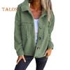 Winter Women Jacket with Double Pockets Thick Fleece Button Closure Cardigan Long Sleeves Warm Windproof Heat Retention Outdoor Coat