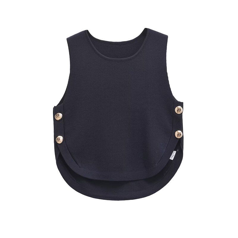 Fashion Style 2024 Summer New Women's Clothing Stylish Easiest for Match Side Button Knitting Vest 9598133