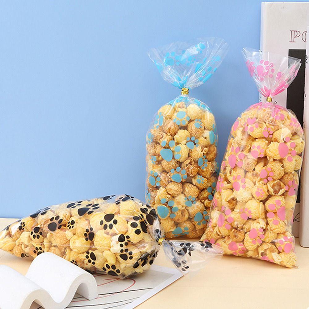 50 шт. прозрачные пакеты с принтом собачьих лапок из ОПП, плотные пластиковые подарочные упаковочные пакеты, целлофановый пакет с открытыми порциями, карман для хлеба, закуски