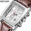Megir 2028 Fashionable Retro Men's Chronograph Square Leather Watch