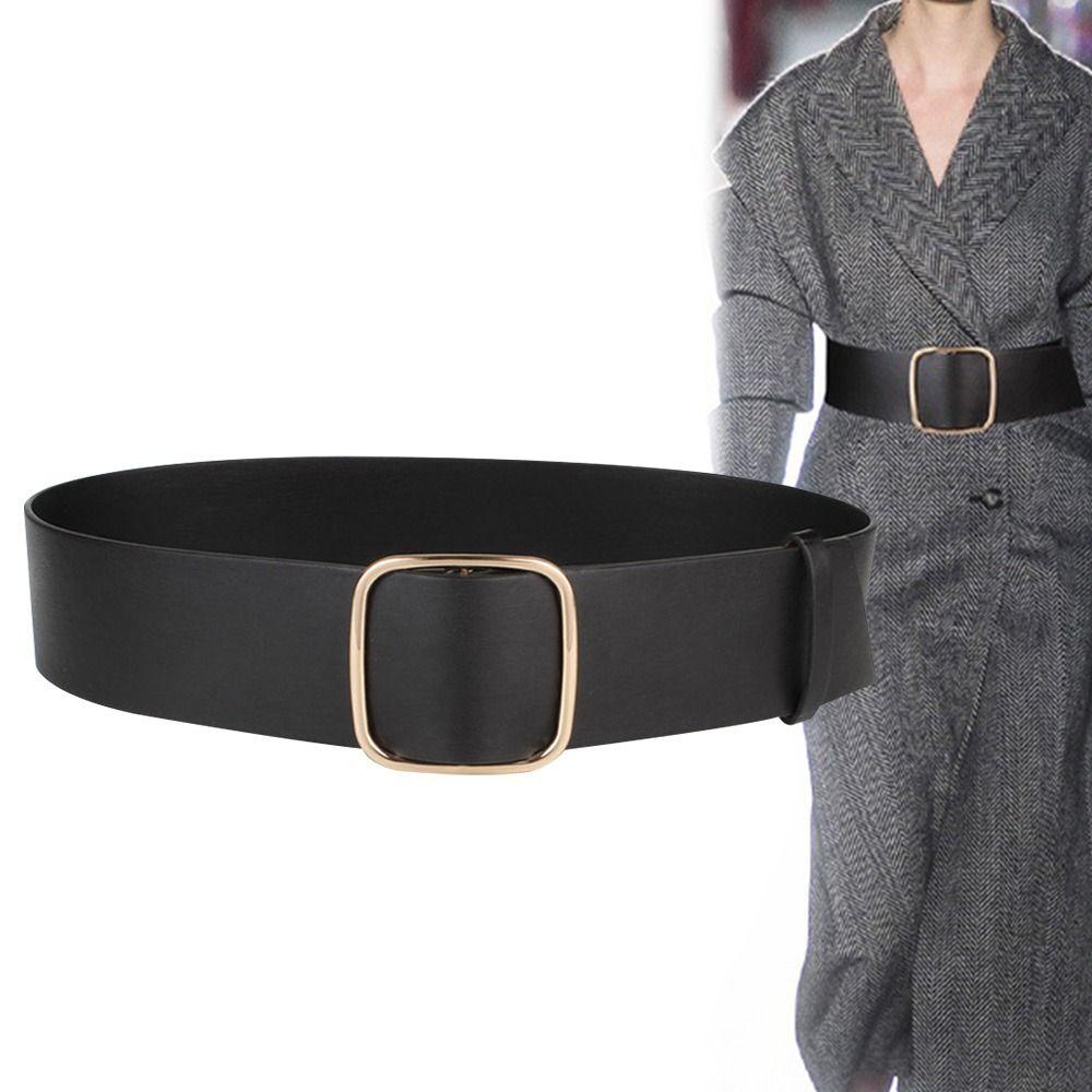 Design Vintage Casual Trouser Dress Belts No-hole Buckle Waistband Wide Waist Strap Leather Belt