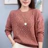 Spring Autumn Women's Loose Knitting Hollowing Out Ladies Pullover Sweater Korean Version Long Sleeved Top