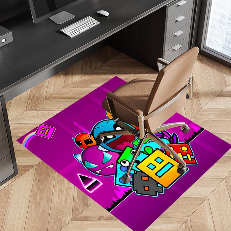1pc Geometry Dash5 Print Area Rug - Soft, Washable Non-Slip Indoor Mat for Office Chairs, Living Room, Home Office Decorative Rug