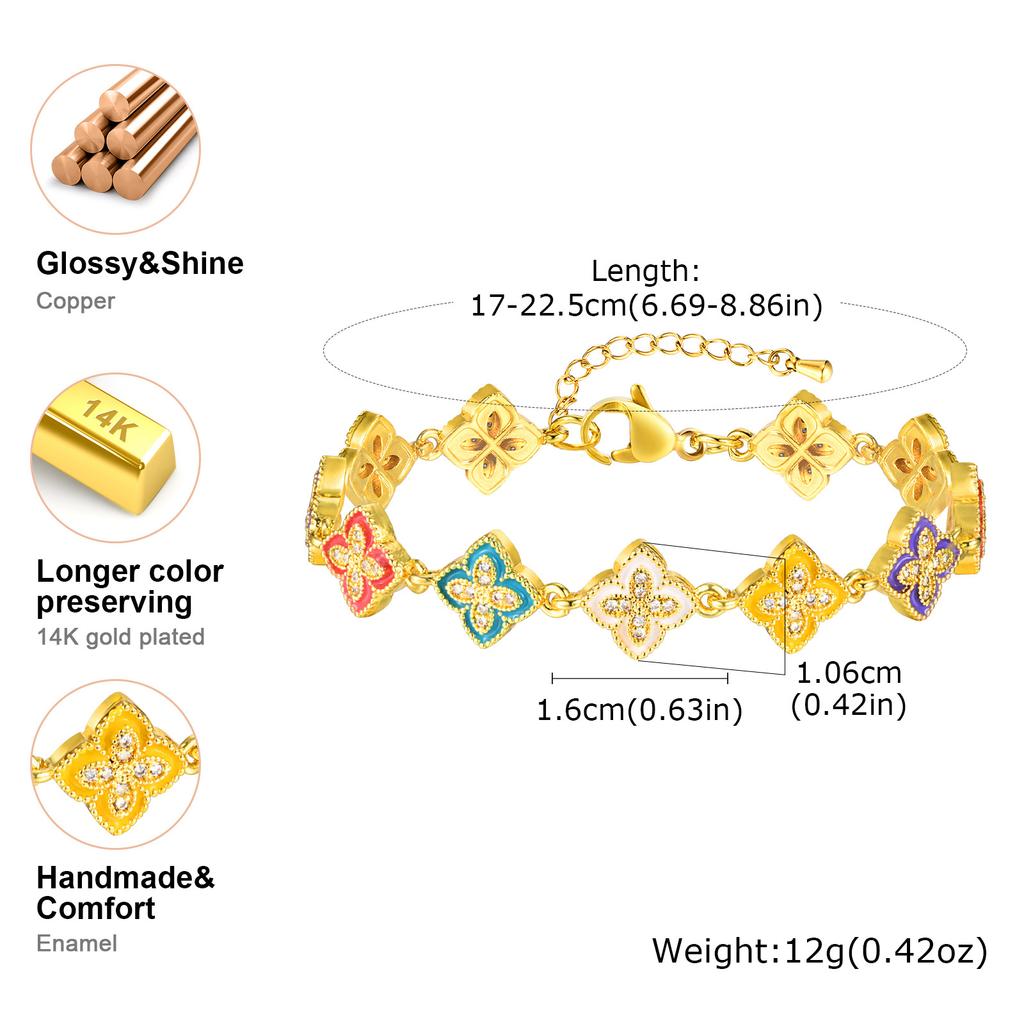 Vnox Роскошные браслеты-клевер с четырьмя листьями для женщин, девушек, цветной цветочный винтажный браслет, подарок любви для жены, ее девушки