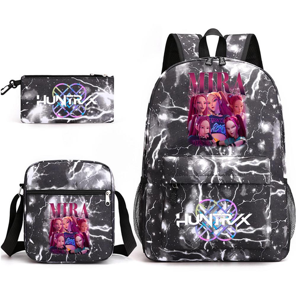 3Pcs/set Anime Cartoon K-Pop Demon Hunters Printed Backpack with Shoulder Bag Pencil Case for Teenager Student Boy Girl Large Capacity School Bag