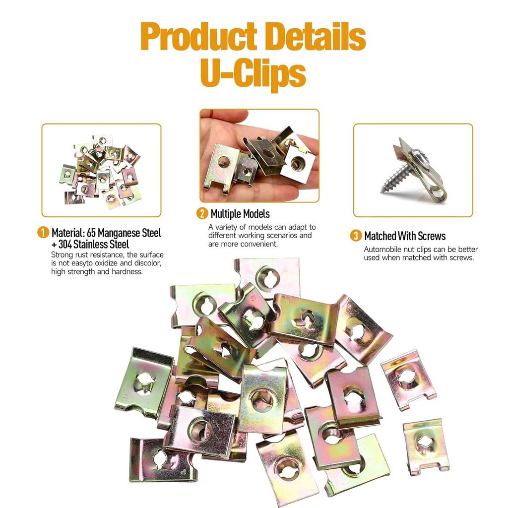 Автомобильные Винты и Клипсы, 100 шт. Автомобильные U-образные Гайки-Клипсы 6/8/10/12 Ассортимент Крепежные Элементы для Внутренней Отделки С Винтами из Нержавеющей Стали Для Приборной Панели Дверной Панели
