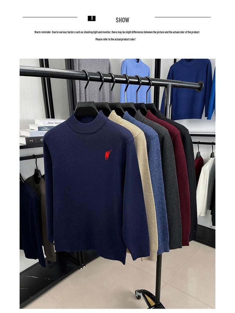 Men's Thickened Wool Sweater 450g - Autumn/Winter 2025 Fashion Embroidered Base Layer