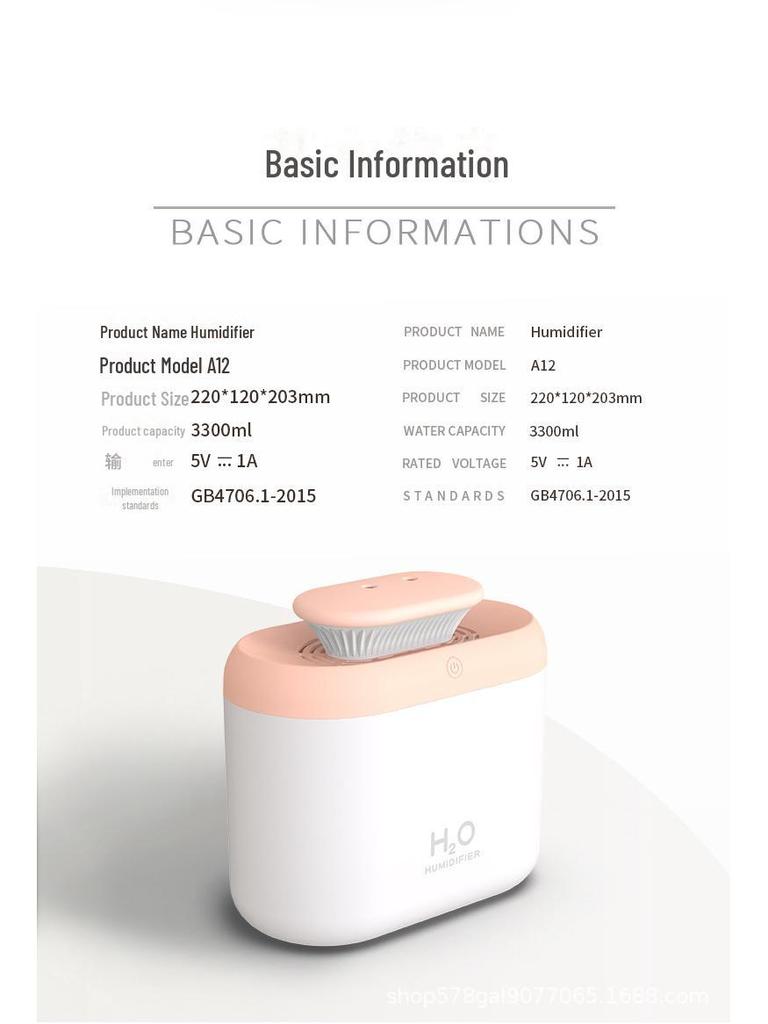 Large Capacity Colorful 3.3L Double Spray Mini Humidifier & Air Purifier