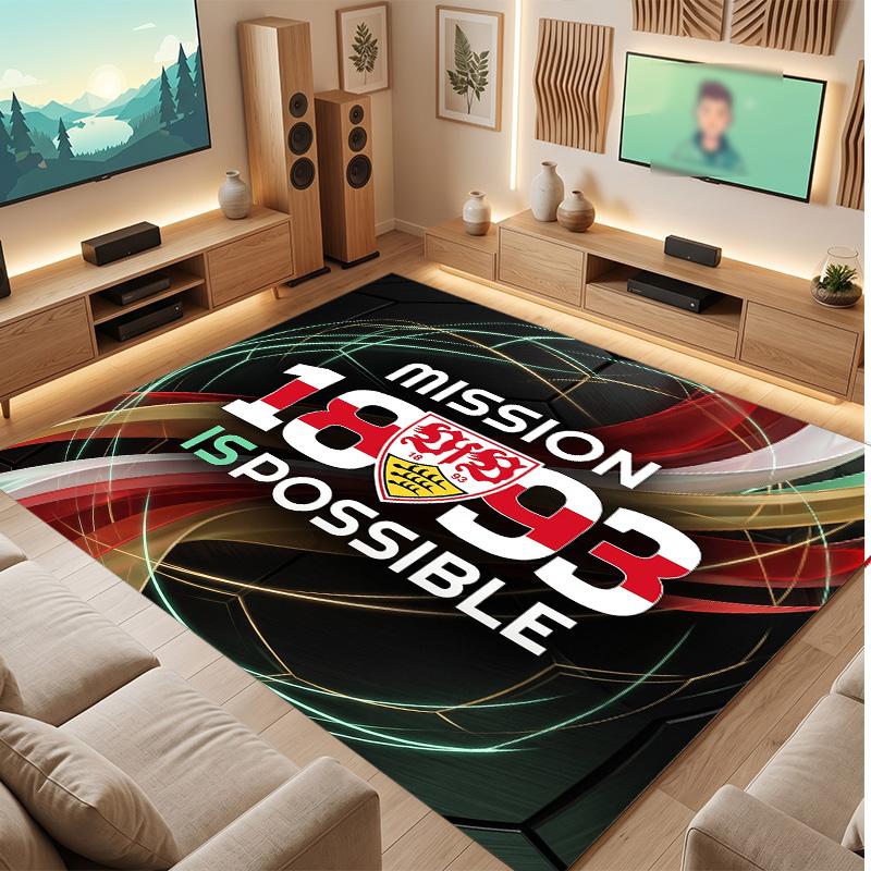 VfB Stuttgart Football Print Crystal Velvet Rug, Comfortable Water Absorbent Non Slip Indoor Floor Carpet