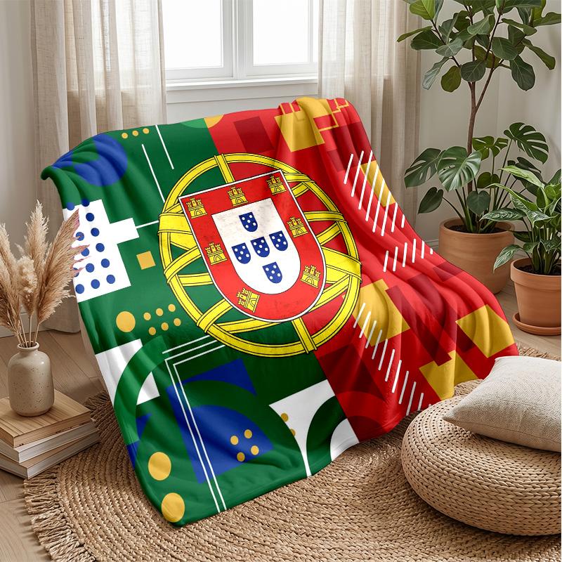 Portugal Football Printed Flannel Blanket Skin Friendly Warm Decorative Throw for Indoor Couch Bed Daily Use