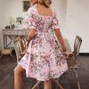 Женское летнее повседневное платье с коротким рукавом и воротником-стойкой с цветочным принтом для вечеринки