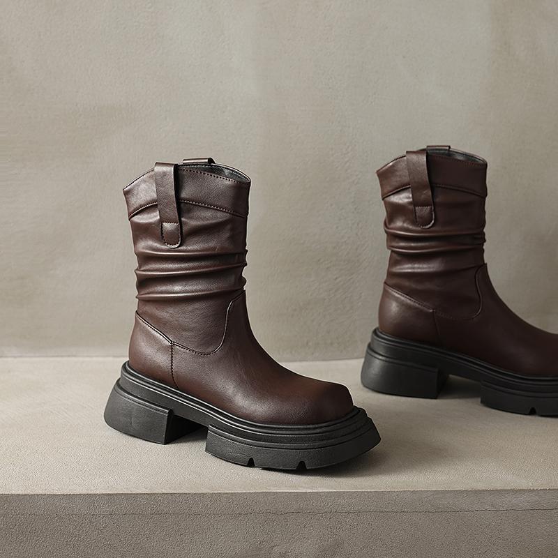 Модный дизайнер винтажные женские полусапоги до середины икры модные слипоны короткие ботильоны женские лаконичные толстые каблуки largas ботильоны