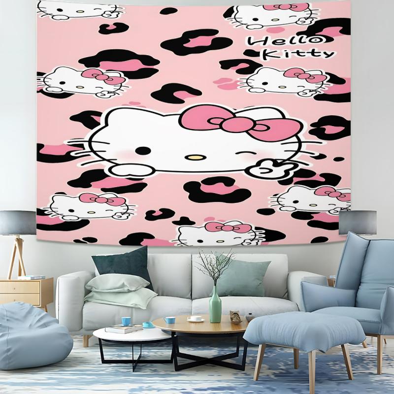 Гобелен Hello Kitty Настенное панно Кавайная Эстетичная Декор Комнаты Милое Настенное Искусство для Спальни Общежития Подростков Девочек