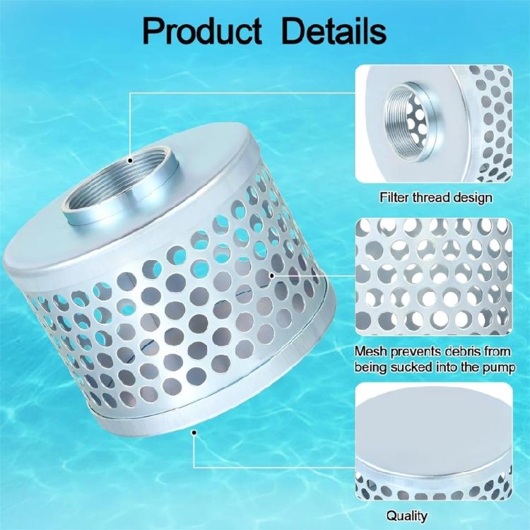 Pump Suction Filter Basket With NPT Female Thread Carbon Plated Steel Mesh Block Debris Effectively for Solids Reduction